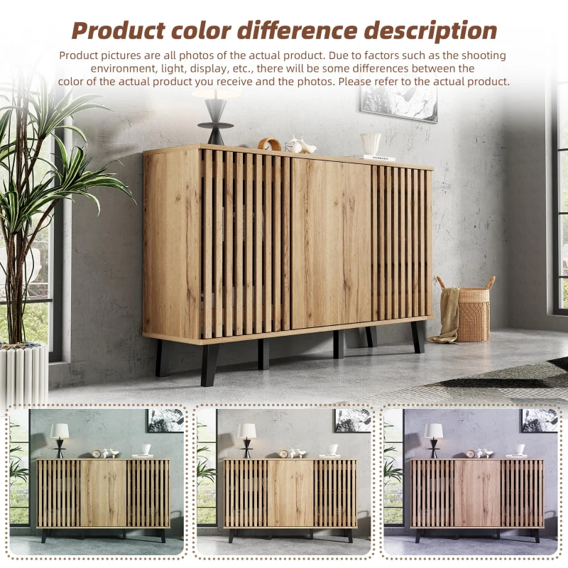 Modern Vintage Sideboard with Openwork Wooden and Panel Doors, Six-Point Support Unit with 6 Compartments, 150L x 40W x 95H cm, Wood