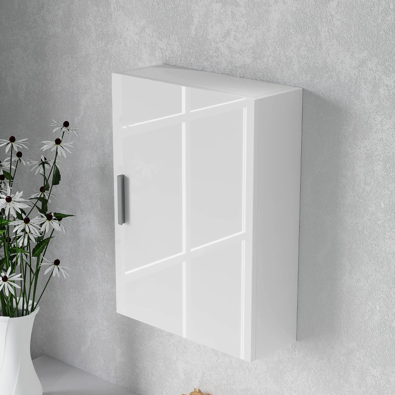HOMCOM Armario de Baño de Pared con Estantes Ajustables de Vidrio Templado Ahorro de Espacio 40x15x55 cm Blanco Brillo