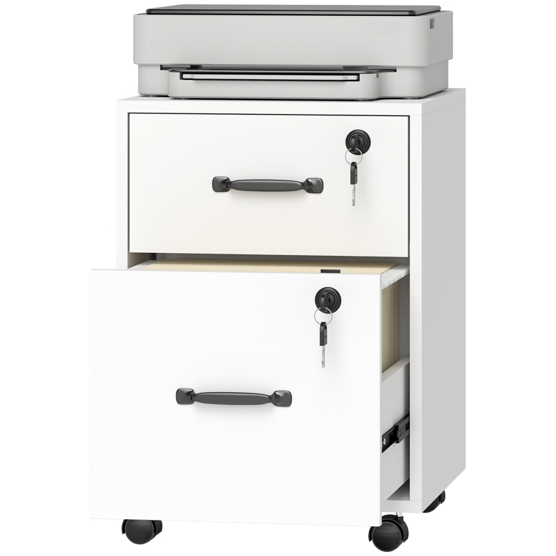 HOMCOM Rolling File Cabinet with 2 Drawers, Mobile Filing Cabinet with Hanging File Folder for Letter Sized Documents, White