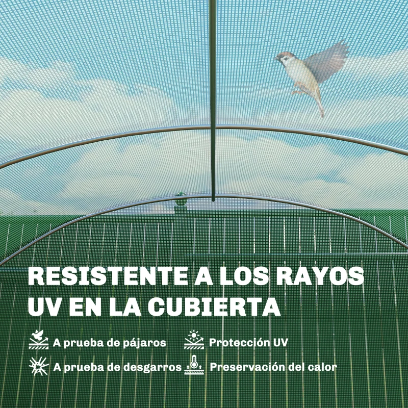 Outsunny Invernadero de Túnel 6x3x2 m con 3 Puertas Enrollables 6 Ventanas de Malla y Estructura de Acero Galvanizado Verde