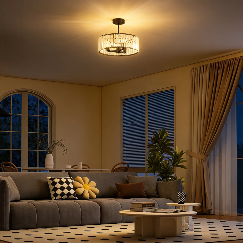 HOMCOM Crystal Ceiling Light, Semi Flush Mount Modern Crystal Chandelier Ceiling Light, E14 Base 3-Lights, Bulbs Not Included