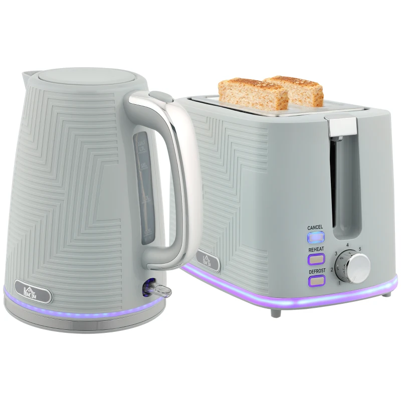 HOMCOM Modern Kettle and Toaster Set - Grey