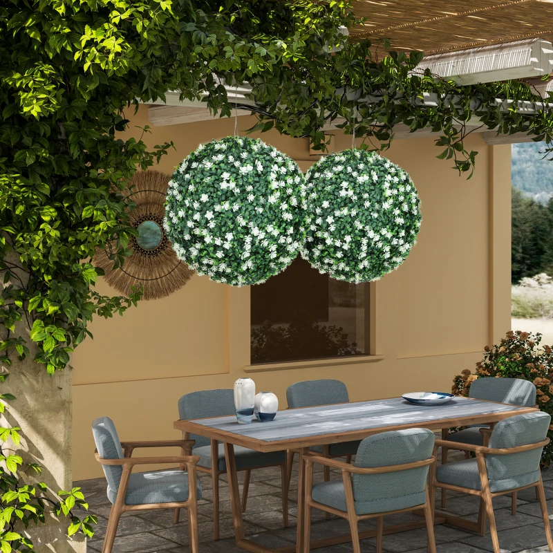 HOMCOM Set of Two Artificial Boxwood Balls Plants - White