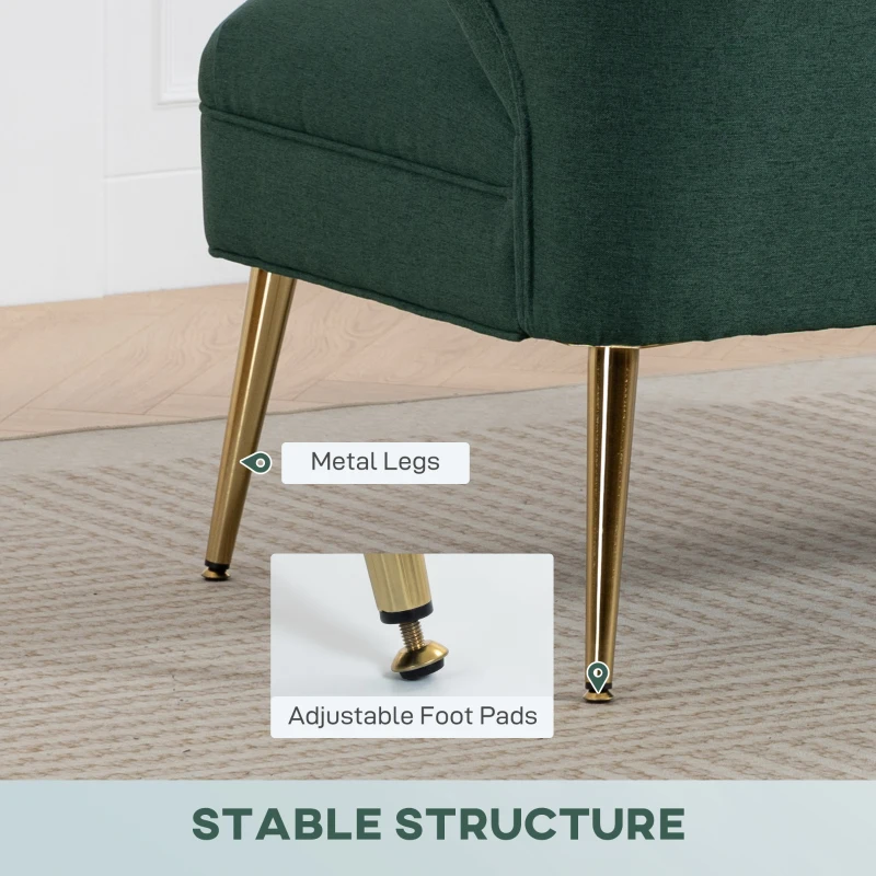 HOMCOM 2 Seater Sofa, Linen-look Fabric Small Sofa with Wing Back, Thick Seat, Metal Legs, Dark Green