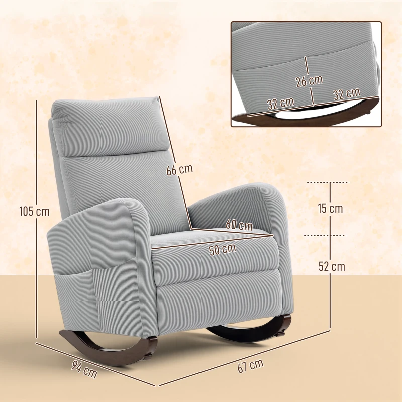 HOMCOM Corduroy Rocking Armchair - Grey