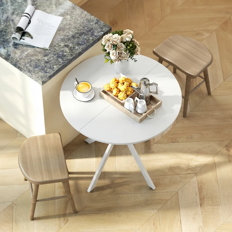 HOMCOM 80cm Industrial Round Dining Table - White