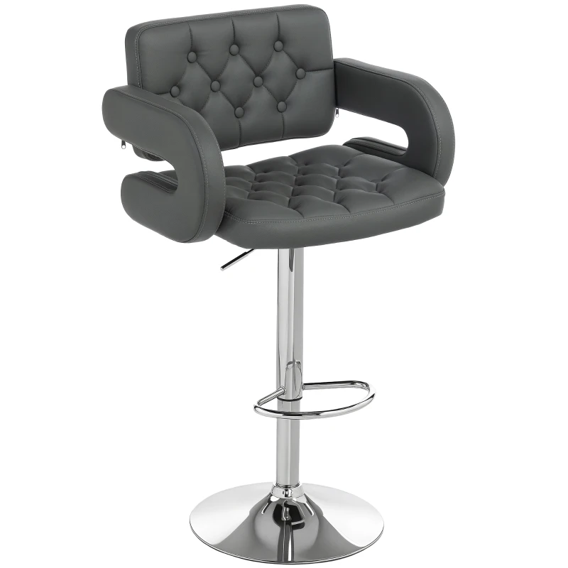 HOMCOM PU Leather Upholstered Swivel Bar Stool, Height Adjustable with Back, Armrest, Footrest, Grey