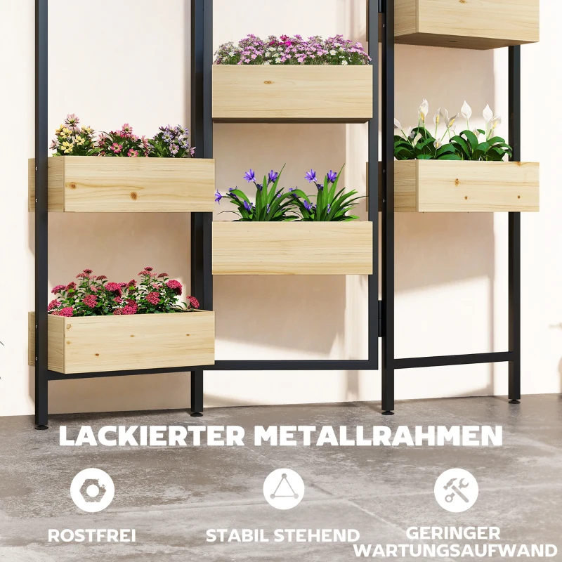 Outsunny Blumenkasten mit Sichtschutz, Hochbeet mit Klappbarem Spalier, 6 Pflanzkästen mit Ablauflöchern, Stahl
