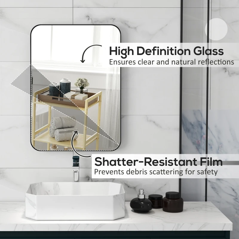 HOMCOM Lustro łazienkowe, Lustro ścienne, Folia ochronna, Metalowa rama, Łazienka, 50 x 70 cm, Czarne