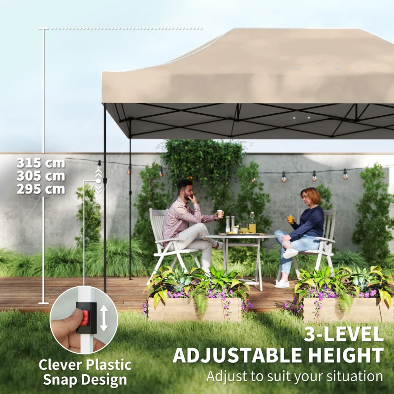 Outsunny Gazebo 3 x 4,3 m, UPF50+ Toit, Parois, Sac à roulettes, Tente de jardin, Brun sable