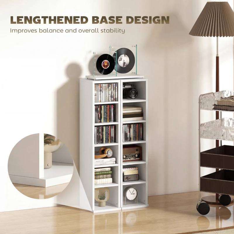 HOMCOM Set of 2 CD Media Display Shelf Unit Tower Rack with Adjustable Shelves, White