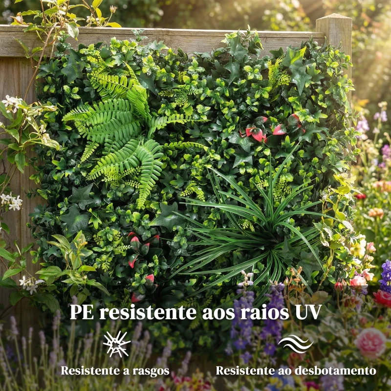 Outsunny Conjunto de 6 Sebes Artificiais de Ocultação para Jardim 50x50 cm Fácil Montagem Anti-UV para Varandas Terraços Verde