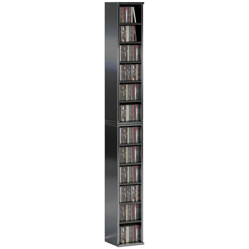HOMCOM Set of 2 CD Media Display Shelf Unit Tower Rack with Adjustable Shelves, High Gloss Black