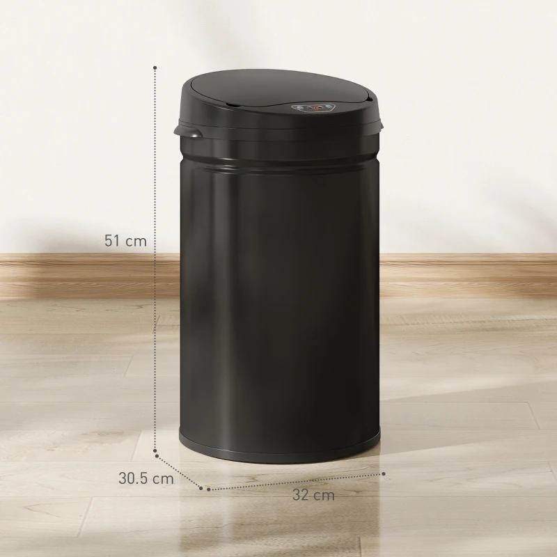 HOMCOM 30L Stainless Steel Sensor Bin - Black