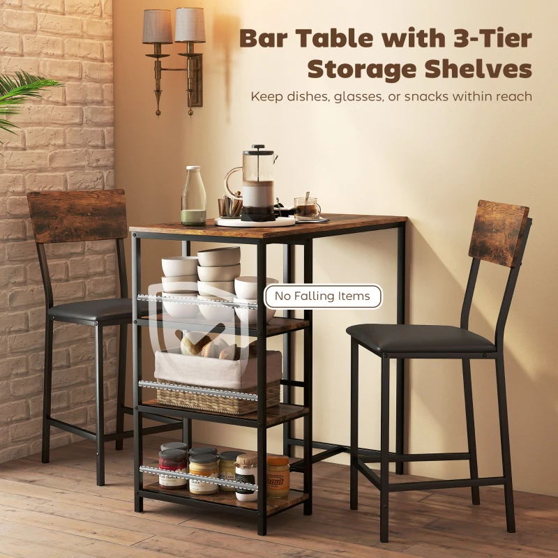 HOMCOM Three-Piece Compact Bar Table Set - Brown/Black
