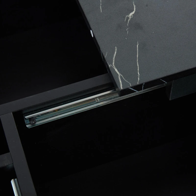 Modern Square Coffee Table with Sliding Top and 4 Built-In Drawers, Versatile Center Table for Living Spaces, 90L x 90W x 25H cm, Black