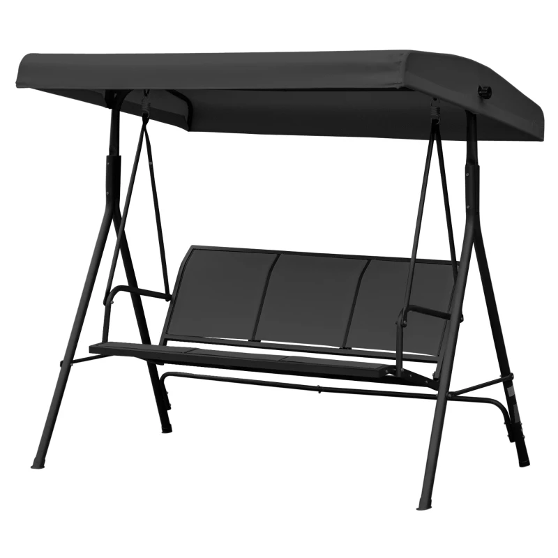 Outsunny Columpio de Jardín Exterior de 3 Plazas con Toldo Reclinable Respaldo Transpirable Marco de Acero 175x118x159 cm Negro