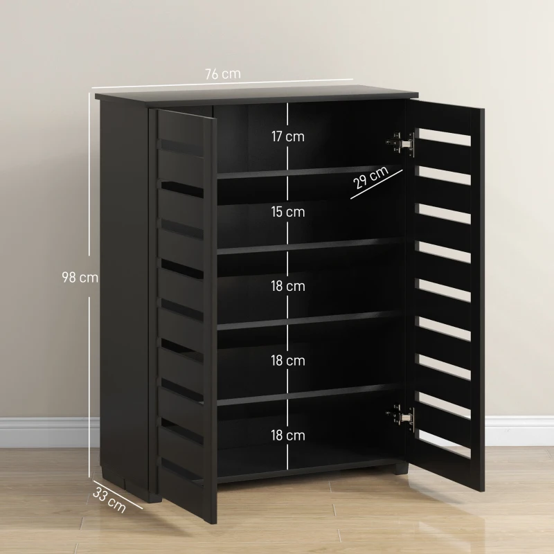 HOMCOM Narrow Shoe Cabinet for Entryway, 5-Tier Slim Shoe Storage Cabinet with 2 Slatted Doors and Adjustable Shelves