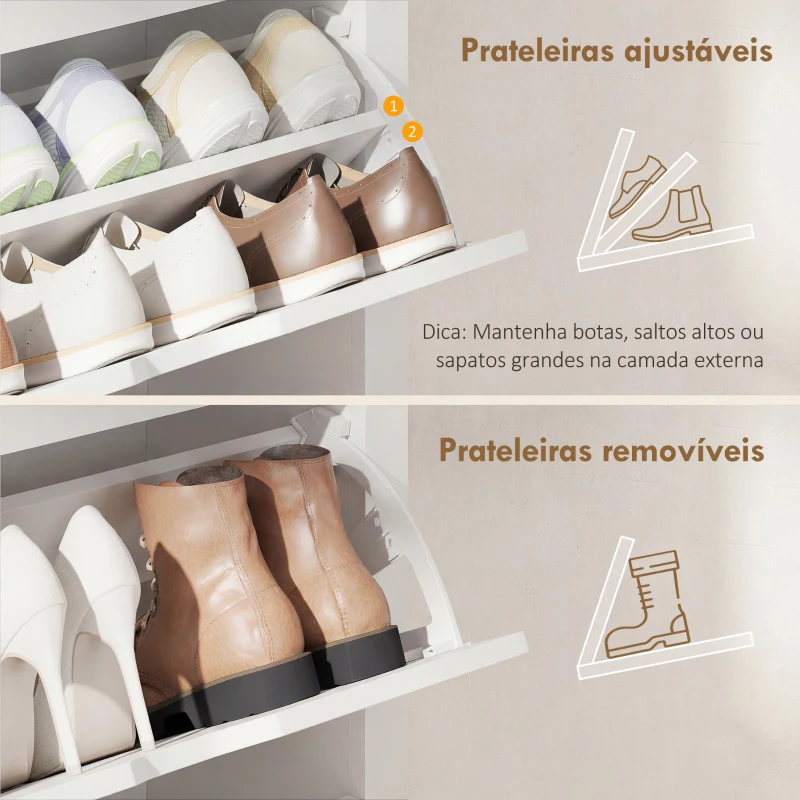 HOMCOM Sapateira Branca Estreita Armário Sapateiro Alto com 3 Gavetas para 12 Pares de Sapatos para Corredor 72x26x112 cm