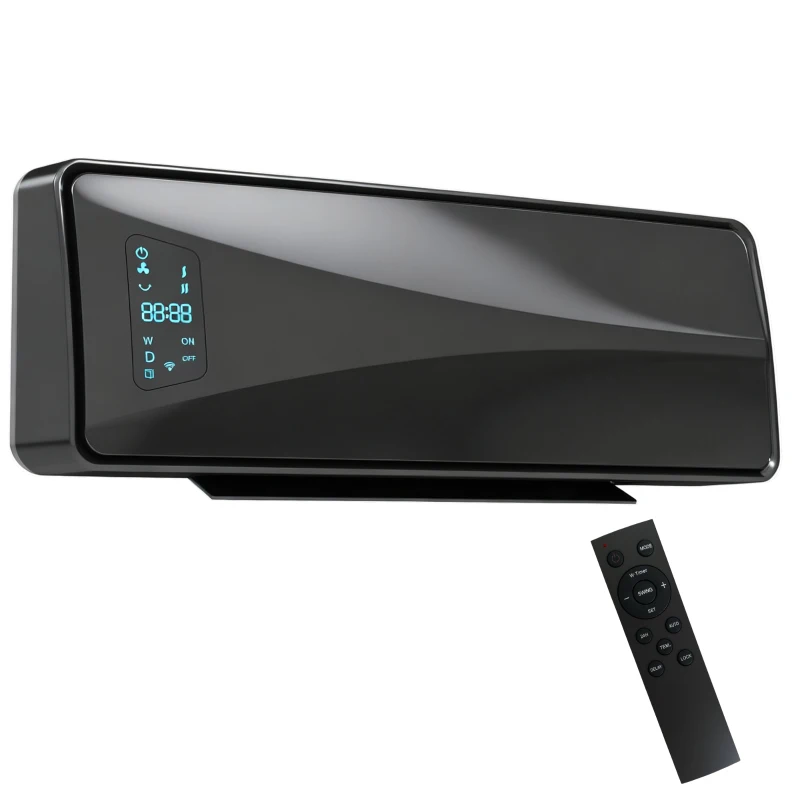 HOMCOM 2000W Ceramic Electric Heater with Fan, Adjustable Thermostat, Wall Mounted - Black