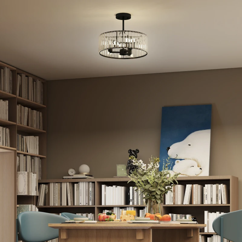 HOMCOM Crystal Ceiling Light, Semi Flush Mount Modern Crystal Chandelier Ceiling Light, E14 Base 3-Lights, Bulbs Not Included