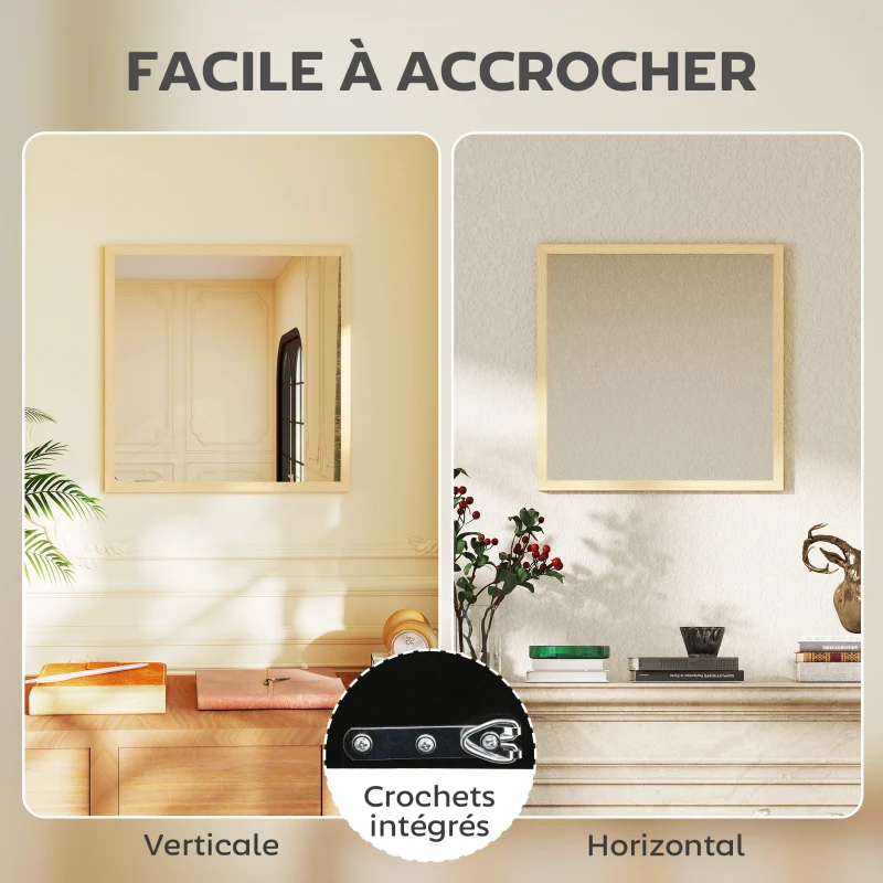 HOMCOM Miroir mural carré 50 x 50 cm, cadre en bois naturel, idéal pour la salle de bain, salon ou chambre