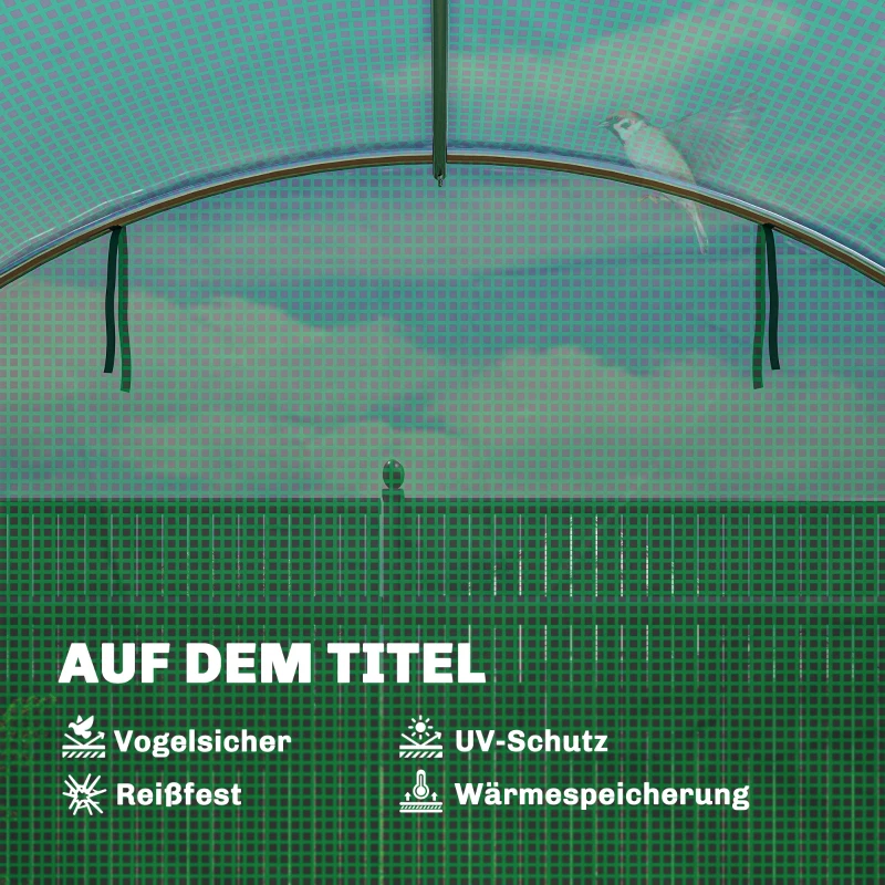 Outsunny Gewächshaus ca. 4 x 3 x 2 m Foliengewächshaus mit Rollbar 2 Reißverschlusstür & 8 Netzfenster Stützstangen Grün