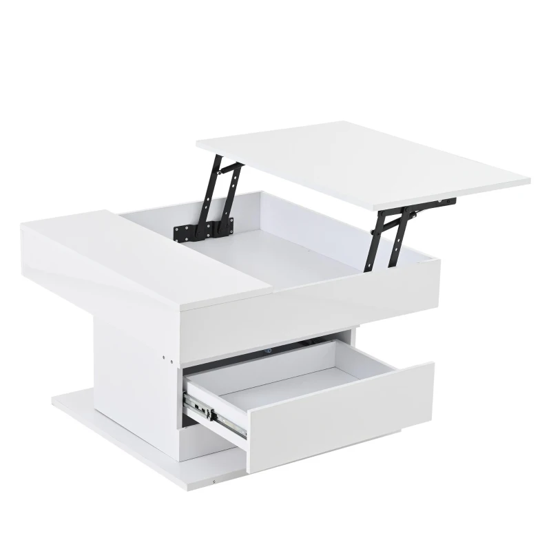 360° Rotating Coffee Table with Height-Adjustable Top and Hidden Storage, Modern Centre Table for Living Rooms, 70L x 70W x 45H cm, White