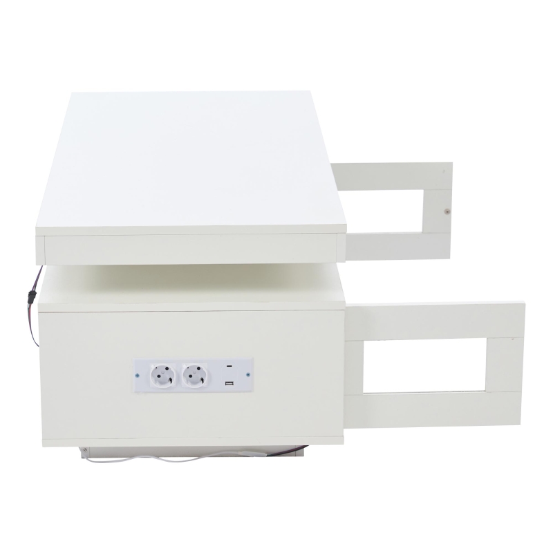Modern Coffee Table with App-Controlled LED and USB Port, Space-Saving Unit with Acrylic Cabinets and Storage, 100L x 50W x 43H cm, White