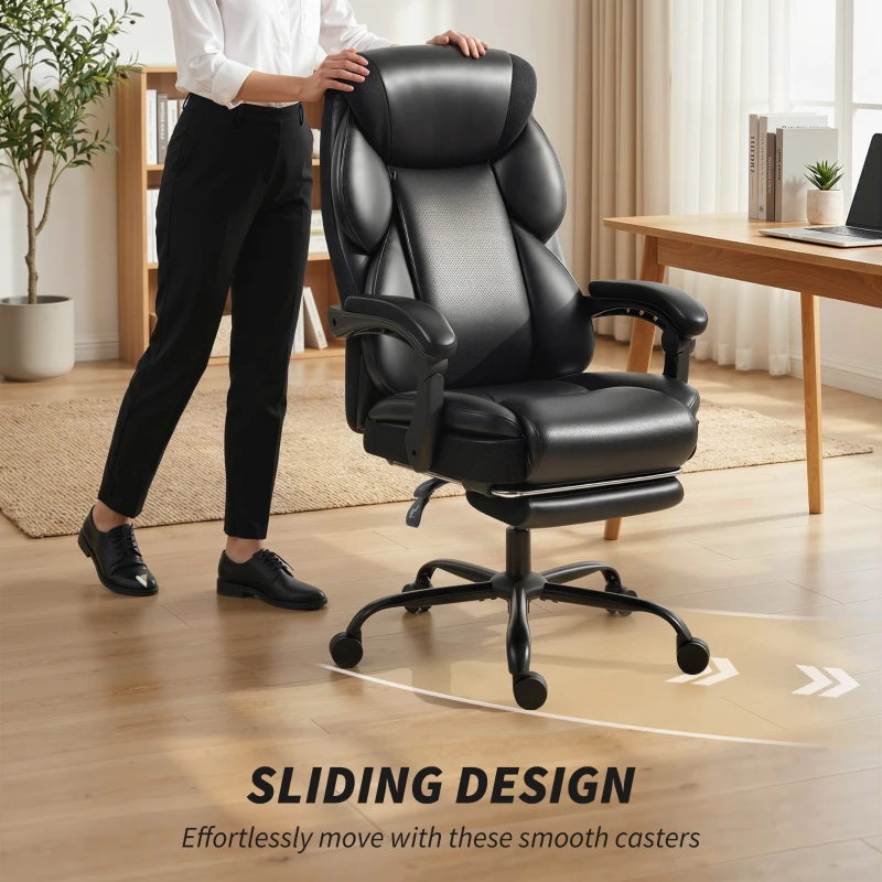 HOMCOM Adjustable Office Chair Reclining Computer Desk Chair with Footrest, Armrest, Casters, Black