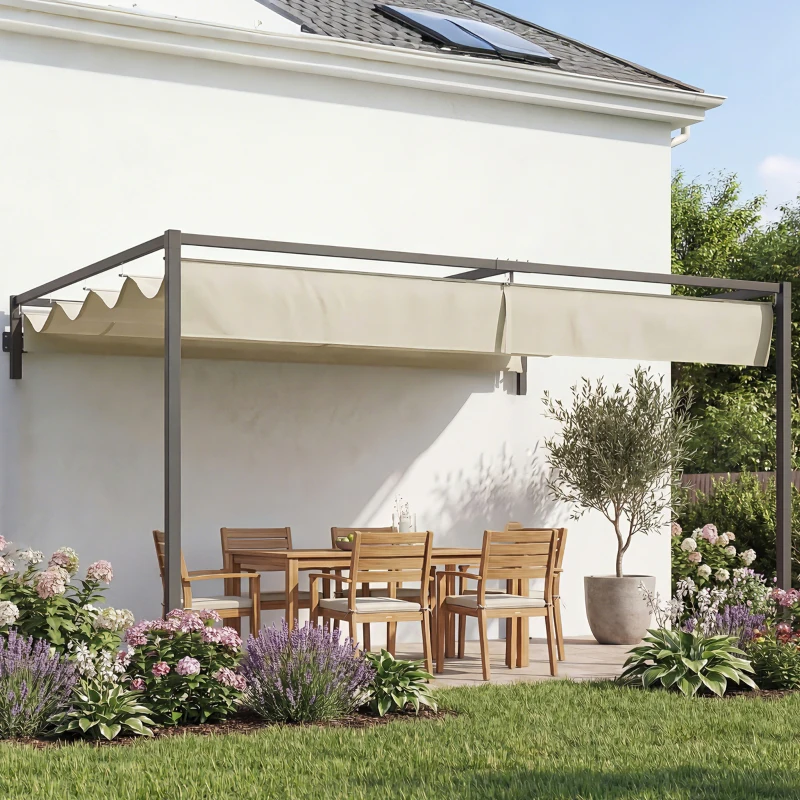 Outsunny 3 x 4m Steel Pergola, with Retractable Canopy - Khaki