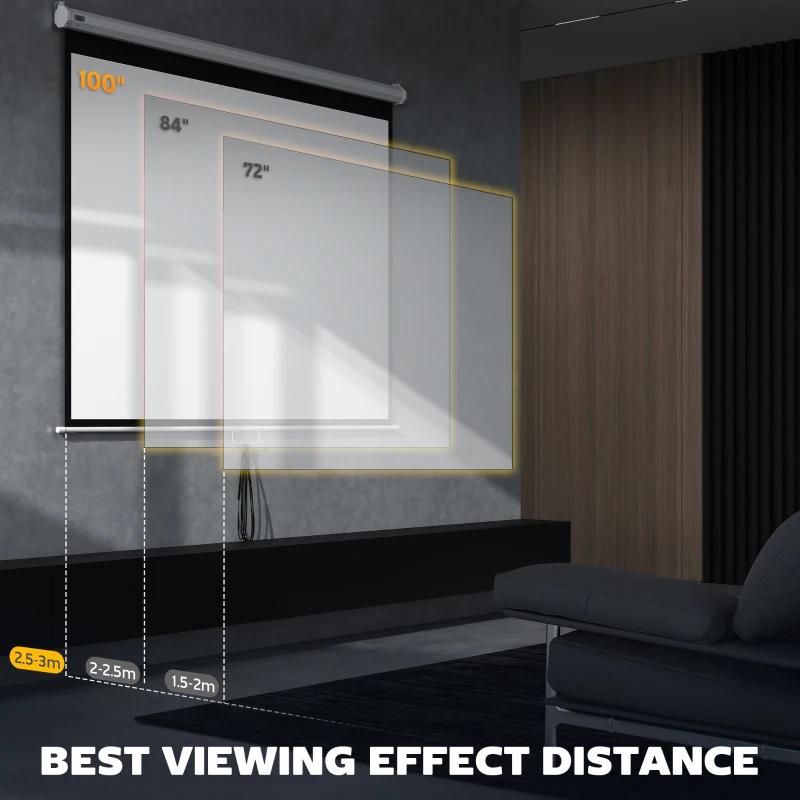 HOMCOM Ekran projektora 203 x 152 cm 100 cali 4:3/ 16:9 manualny ekran do kina domowego