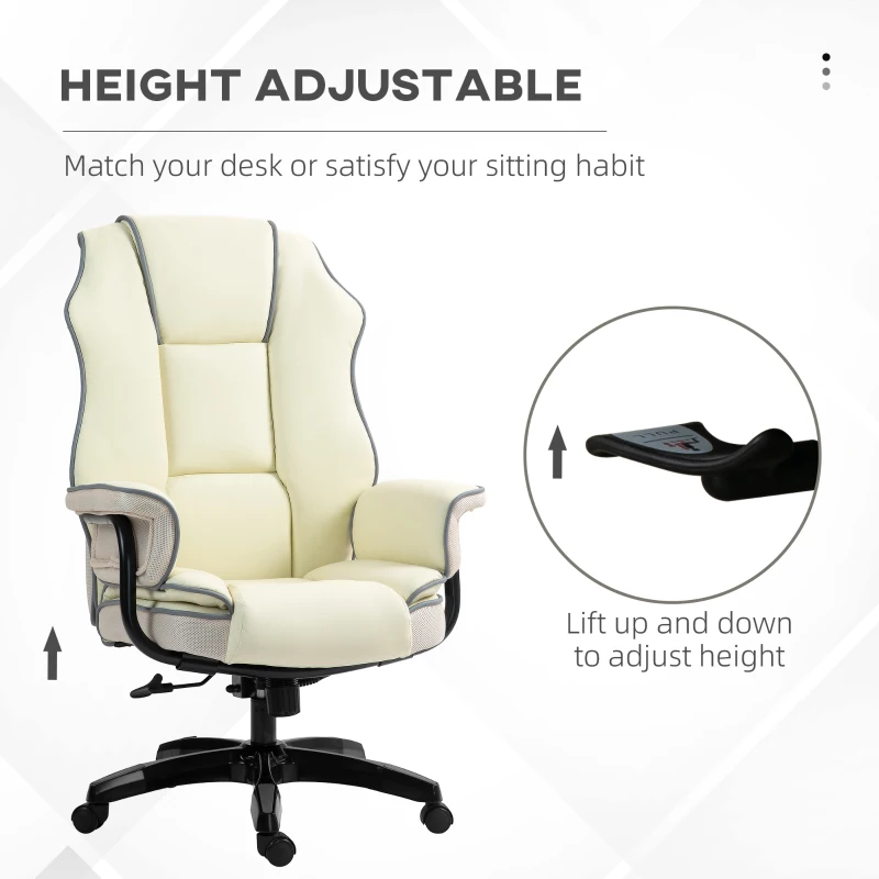 Vinsetto Ergonomiczny fotel biurowy z funkcją leżenia, kremowy