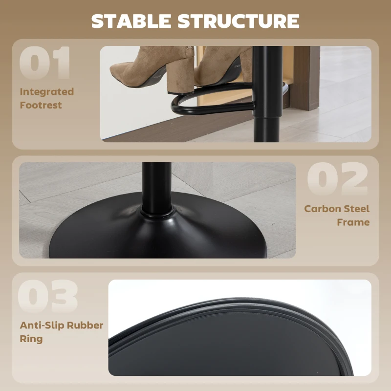 HOMCOM Bar Stools Set of 2, Modern Swivel Barstools with Footrest for Kitchen Island and Dining Room, Brown