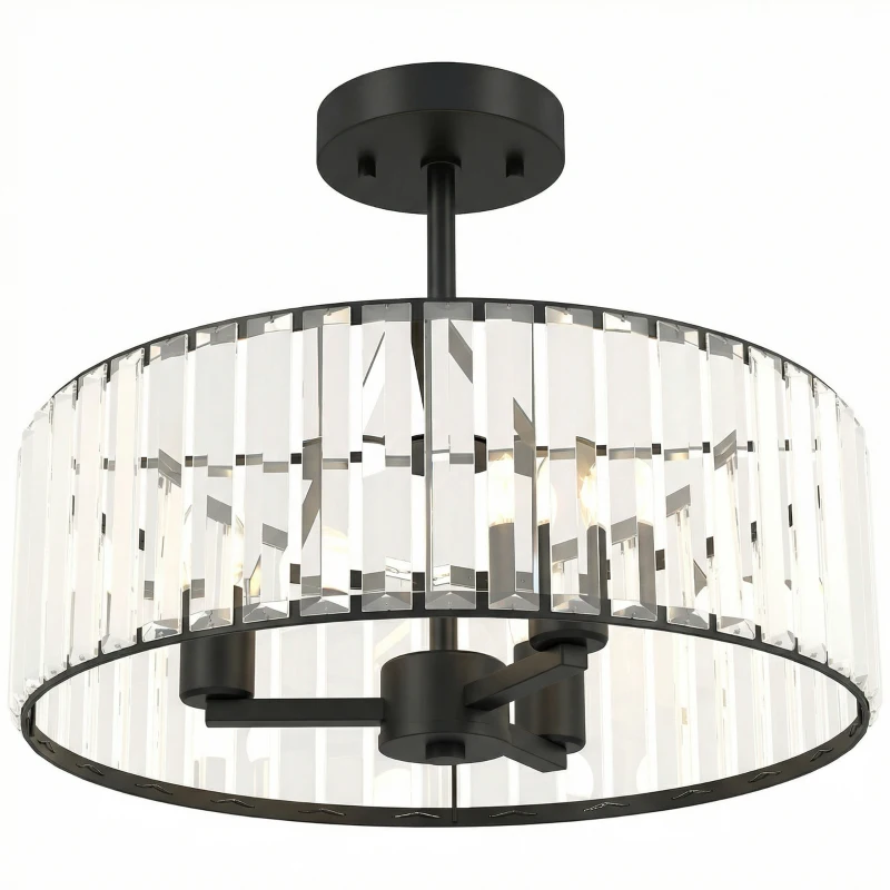HOMCOM Crystal Ceiling Light, Semi Flush Mount Modern Crystal Chandelier Ceiling Light, E14 Base 3-Lights, Bulbs Not Included