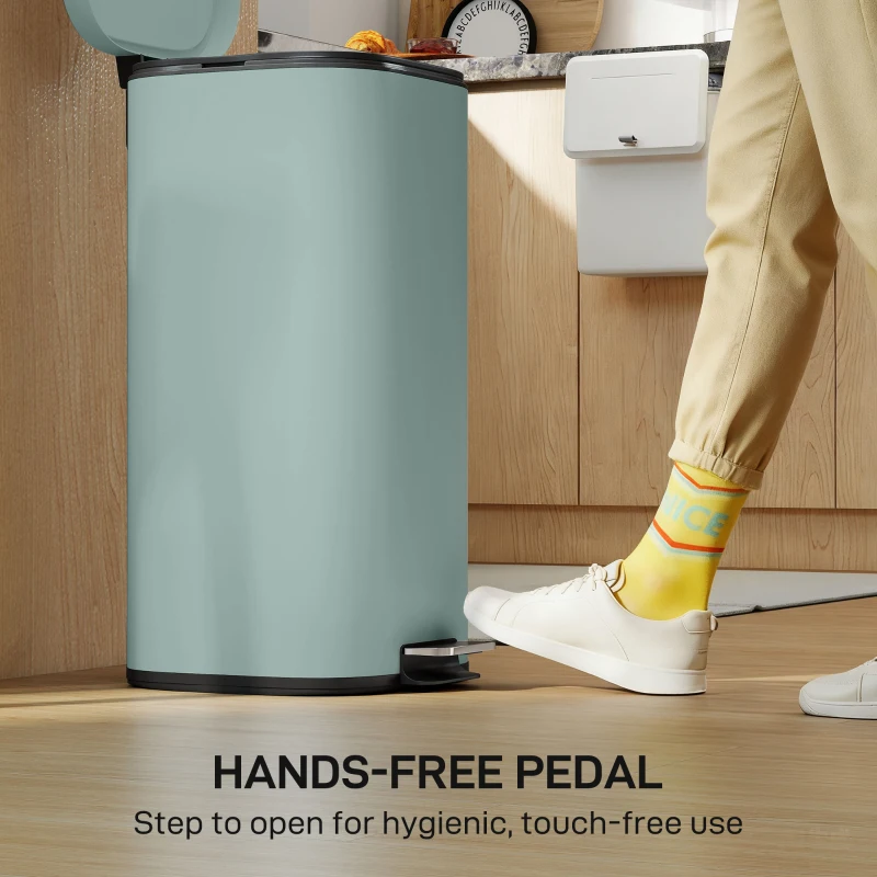 HOMCOM 30L Kitchen Bin, Compact Pedal Bin with Soft-Close and Stay-Open Lid, Removable Bucket for Kitchen, Home, Office, Green