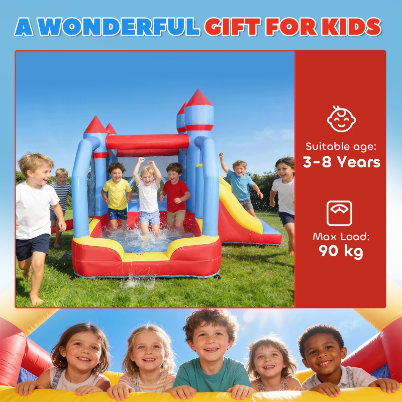 AIYAPLAY Castel gonflabil 5 în 1 cu ventilator, parc acvatic gonflabil, tobogane, trambulină, multicolor