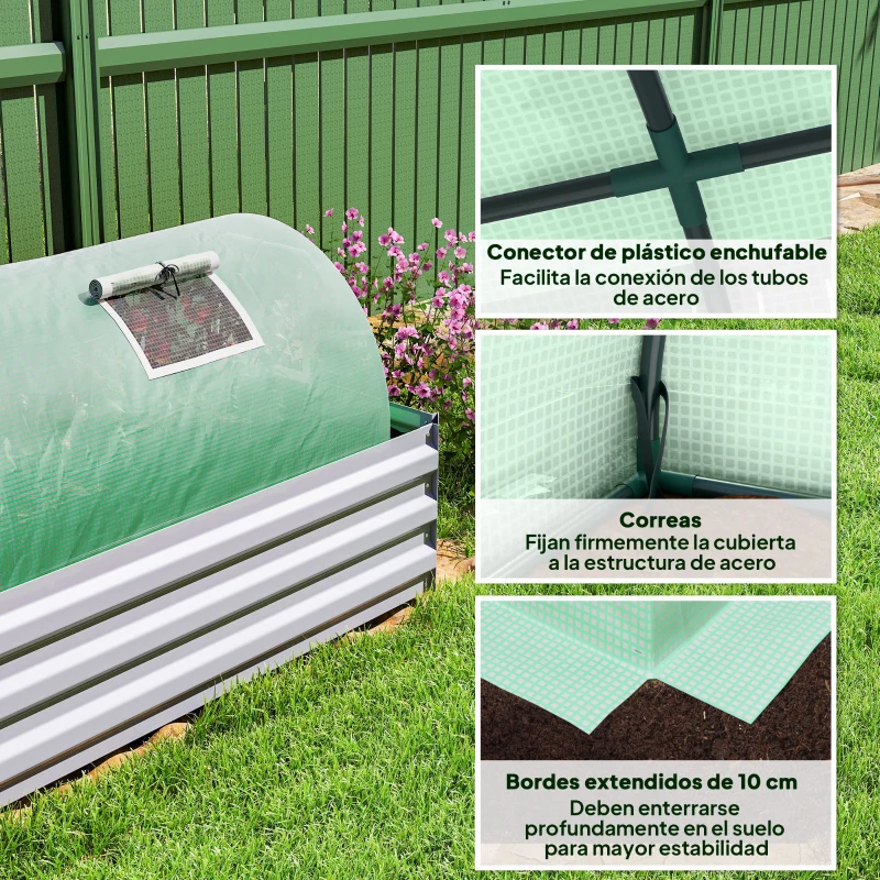 Outsunny Invernadero Pequeño para Cultivo de Plantas con 5 Ventanas Marco de Acero y Cubierta de PE Anti-UV 300x80x45 cm Verde