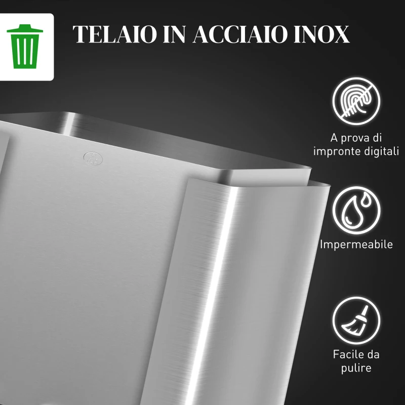 HOMCOM Pattumiera Differenziata Cestino Spazzatura 3 Scomparti Argento