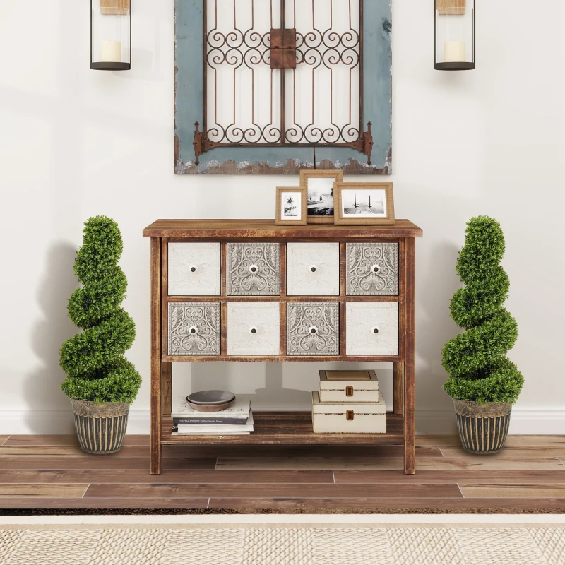 HOMCOM Set of 2 Artificial Plants, Topiary Spiral Boxwood Trees with Pot, for Home Indoor Outdoor Decor, 90cm