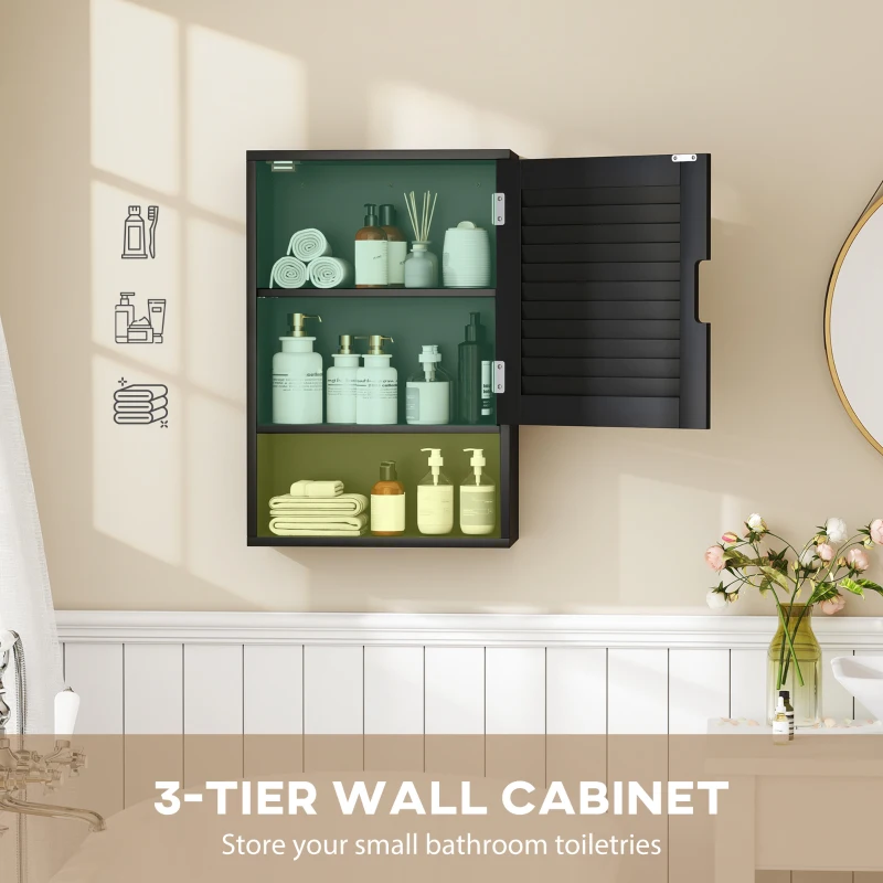 HOMCOM Bathroom Cabinet, Wall Mounted Storage Cabinet with Adjustable Shelves, 40 x 20 x 60 cm, Black