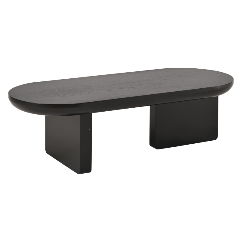 Oval Centre Coffee Table with Double Square Legs and Felt Feet, Minimalist Table for Compact Living Rooms, 119.5L x 50W x 35.5H cm, Black