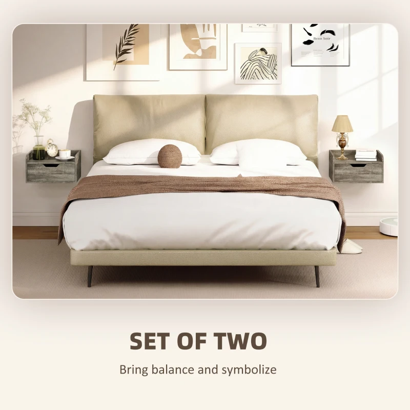 HOMCOM Floating Nightstands Set of 2, Wall Mounted Bedside Table with Drawer for Bedroom, Grey Wood Effect