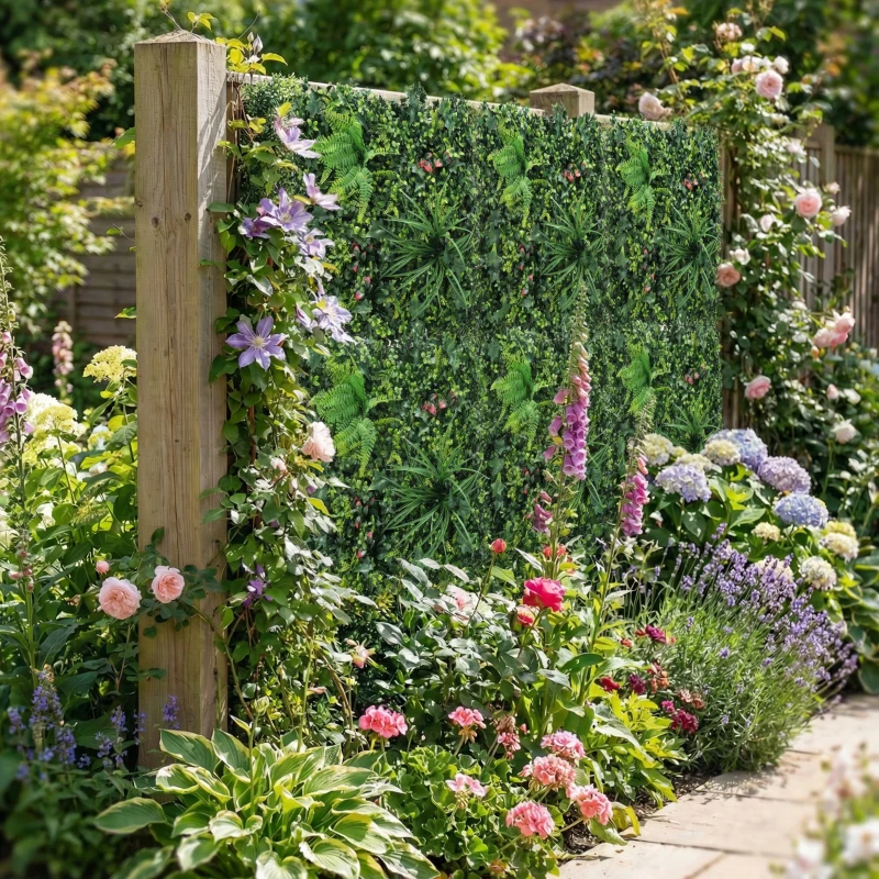 Outsunny Conjunto de 6 Sebes Artificiais de Ocultação para Jardim 50x50 cm Fácil Montagem Anti-UV para Varandas Terraços Verde