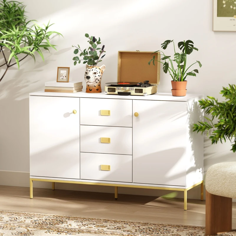 HOMCOM Modern White and Gold Sideboard