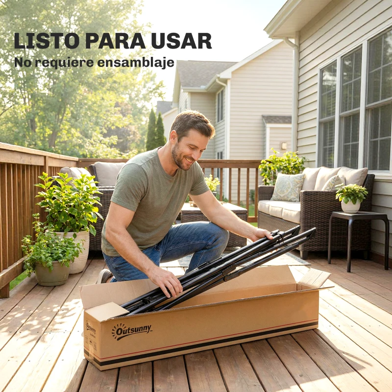 Outsunny Soporte para Hamaca Plegable Largo 290 cm Longitud Ajustable Material Acero con Bolsa de Transporte Carga 120 kg Negro