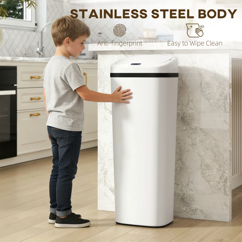 HOMCOM 50L Stainless Steel Sensor Bin - White