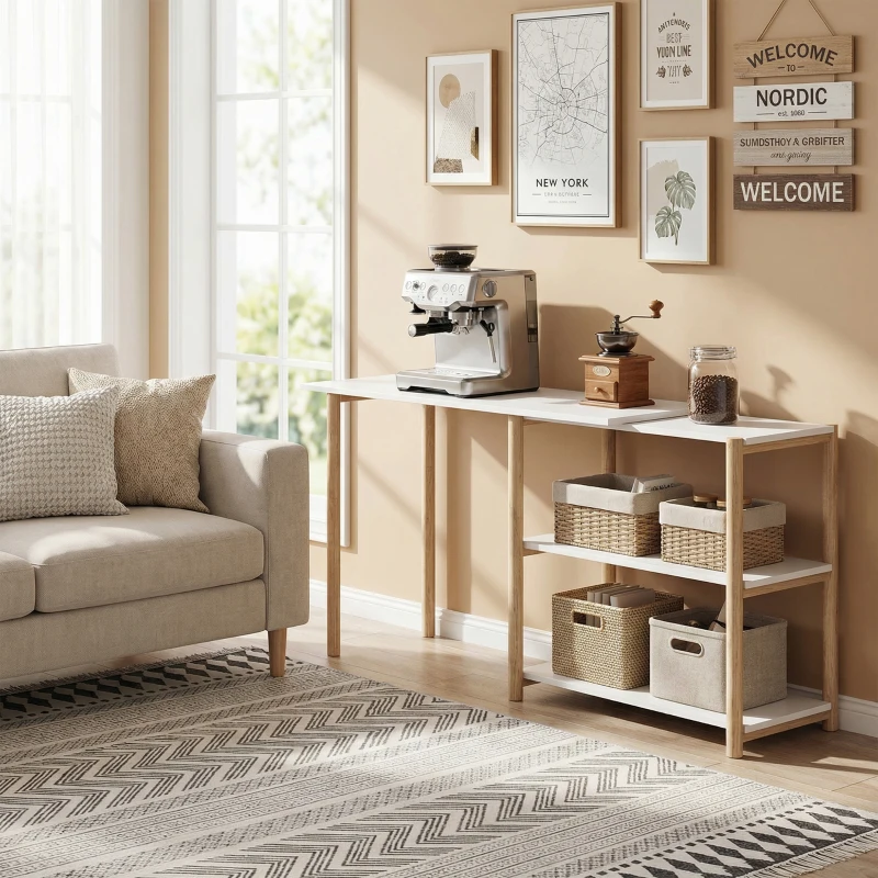 HOMCOM Computer Desk with Storage Shelves Modern Writing Desk Bamboo Frame for Home Office 150 cm White and Oak