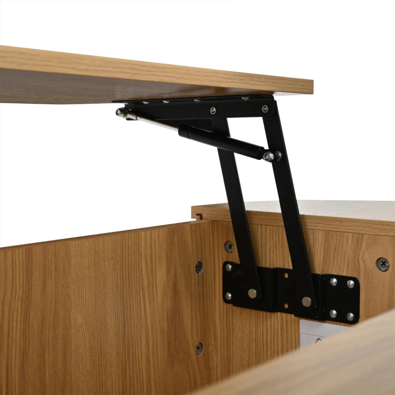 Lift-Up Oval Coffee Table with Hidden Storage and Height-Adjustable Top, Space-Saving Table for Living Areas, 120L x 50W x 39.5H cm, Wood