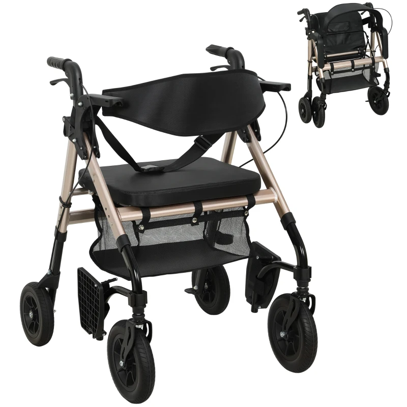HOMCOM Rollator Walker Wheelchair, with Seat - Black